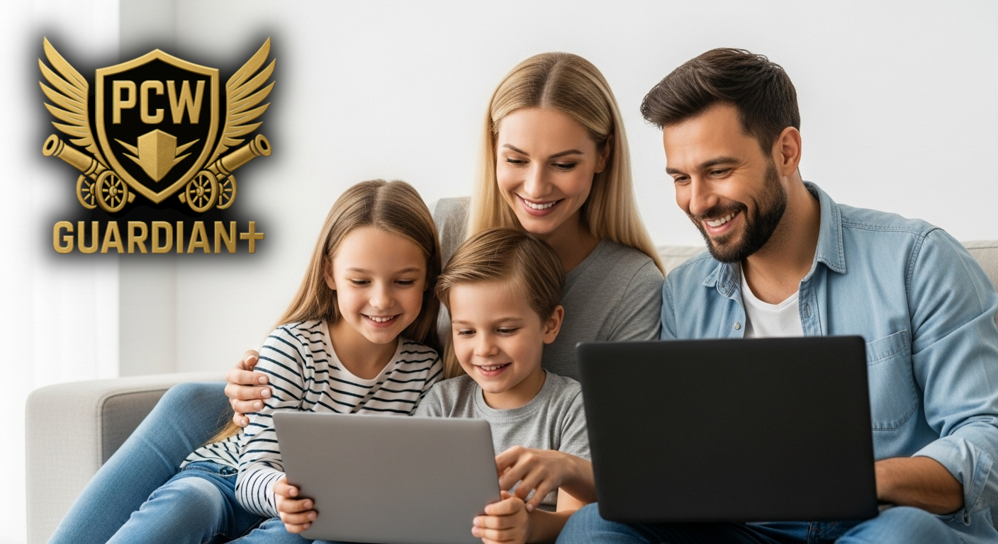 Family using computers with peace of mind